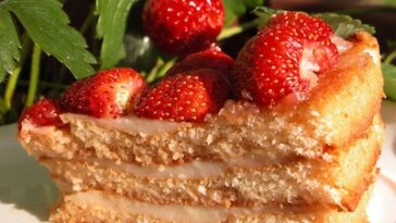 3 Layer Cake with Strawberries and Lemon Pudding